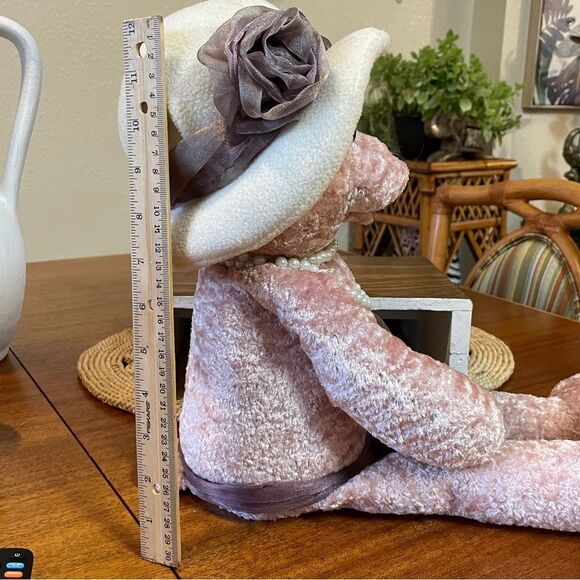Vintage Chantilly Lane PBC LOVE PLUSH Pink Velvet Stuffed Bear Hat and Necklace - Picture 14 of 16